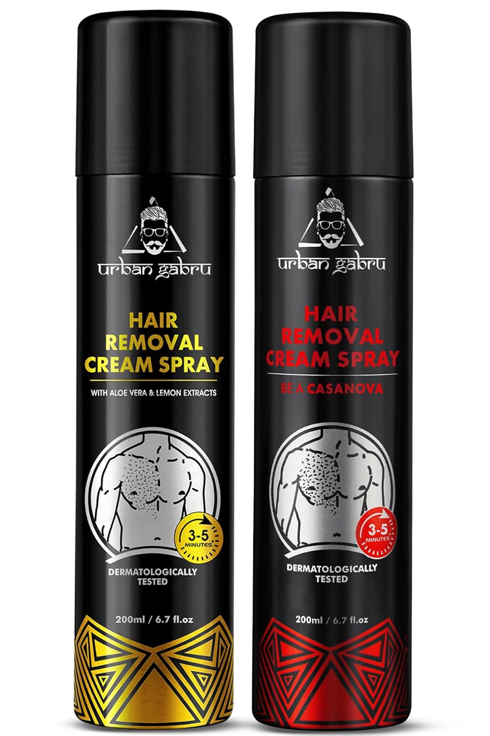 urbangabru Hair Removal Cream Spray For Men| Painless Body Hair Removal Spray For Chest, Back, Legs & Under Arms (200 ml (Pack of 1), Aloe Vera)