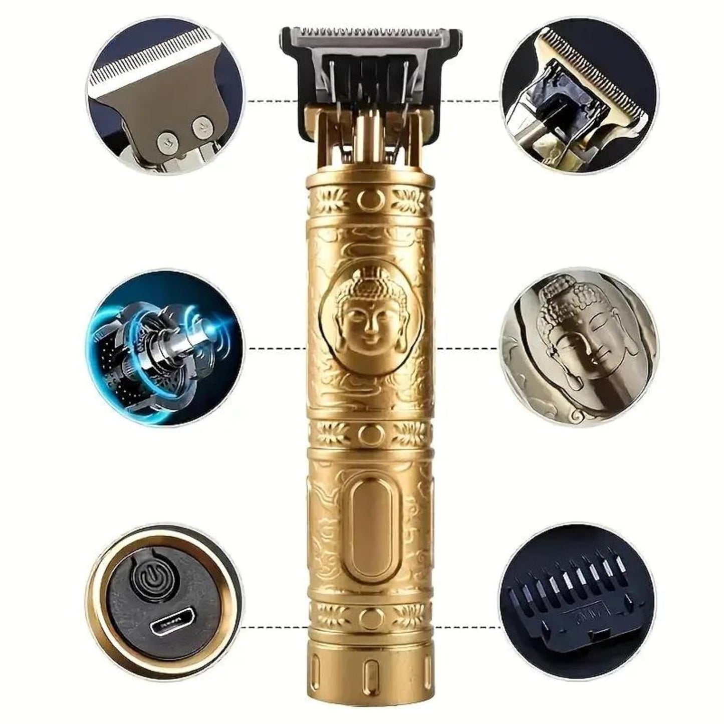 KUBRA Trimmer Men Professional Cordless Hair Clipper Dragon Style(Metal),Rechargeable Trimmer For Beard,Hairs,Moustache & Face,Electric T Blade Zero Gapped Shaving Machine Men's Grooming Kit GOLD 1(metal)
