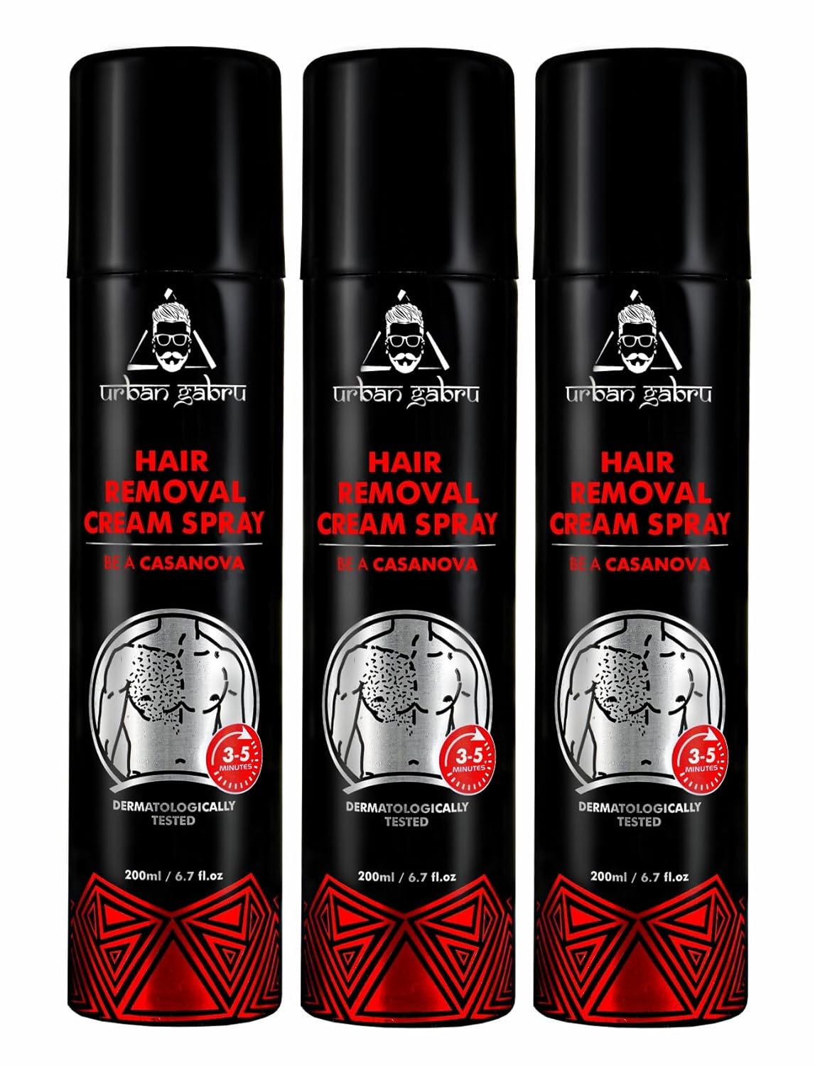 urbangabru Hair Removal Cream Spray For Men| Painless Body Hair Removal Spray For Chest, Back, Legs & Under Arms (200 ml (Pack of 1), Aloe Vera)