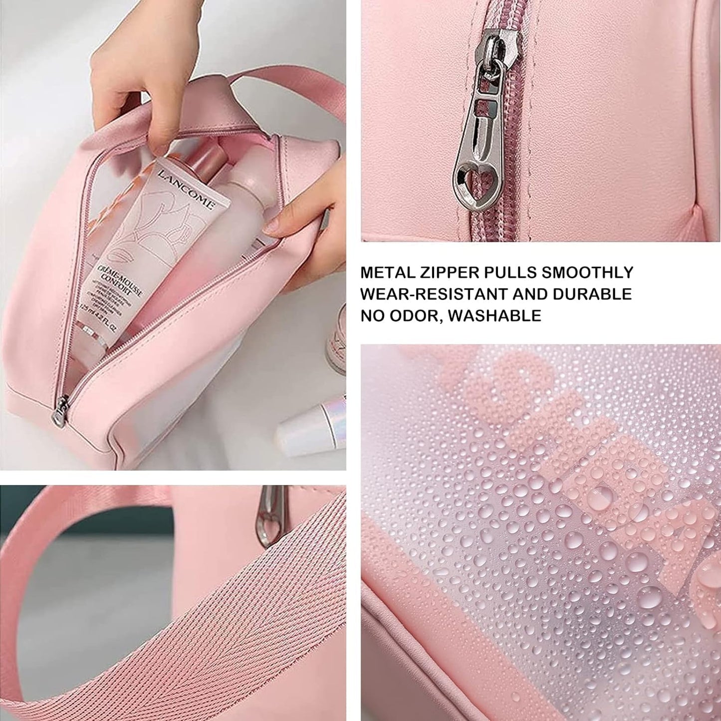Niwlix Makeup Pouch Travel Toiletry Bag for Women Travel Pouch Cosmetic Makeup Bag Transparent Pouches for Women Set of 3 (Pink)