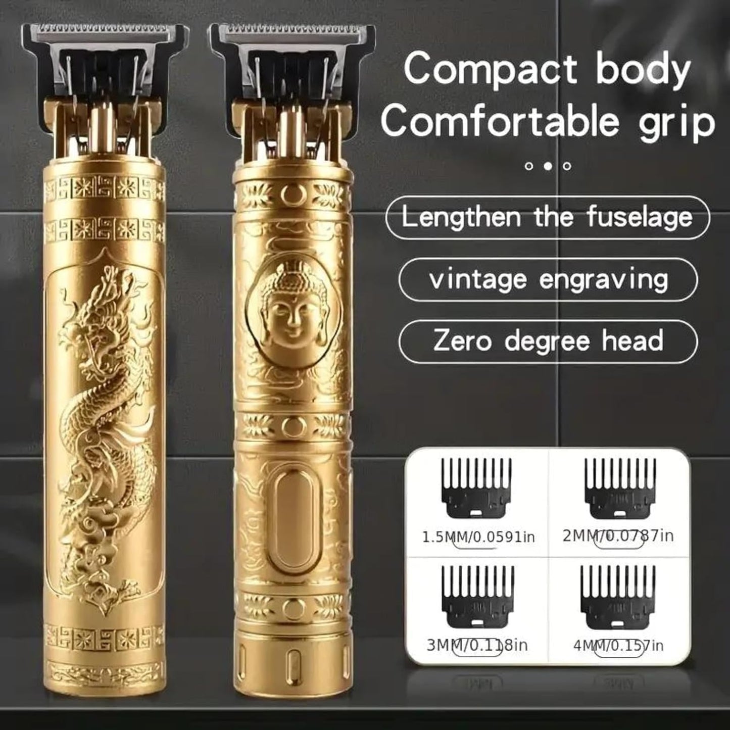 KUBRA Trimmer Men Professional Cordless Hair Clipper Dragon Style(Metal),Rechargeable Trimmer For Beard,Hairs,Moustache & Face,Electric T Blade Zero Gapped Shaving Machine Men's Grooming Kit GOLD 1(metal)