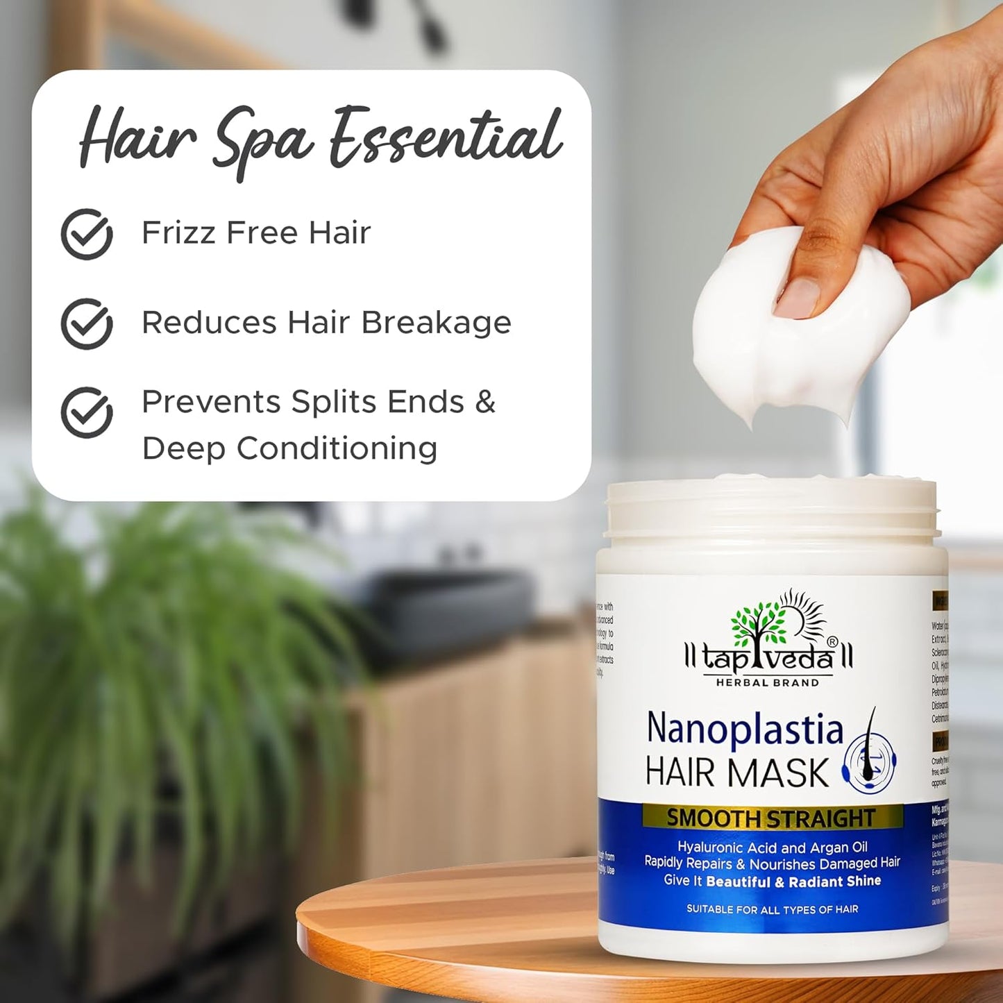 Tapveda Nanoplastia Hair Mask 1000ml | With Hyaluronic Acid & Argan Oil | Deep Repair & Smooth Hair Spa | For Dry, Damaged and Dull Hair | No Paraben, No Sulfates