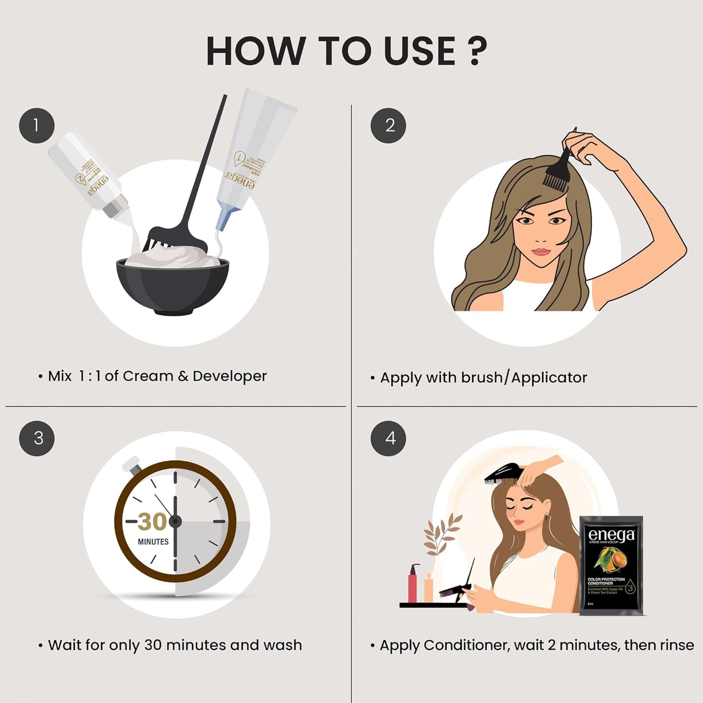 Enega No Ammonia Grey Coverage Long Lasting Creme Hair Color with Argan Oil & Green Tea Extract - Pack of 1(150 ML) (Golden Blonde)