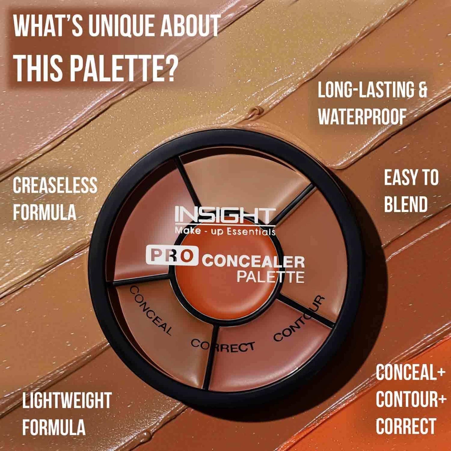 INSIGHT Cosmetics Pro Concealer Palette Waterproof Concealer With Full Coverage |Easily Blendable Concealer| 3 In 1 Palette- Conceal Corect & Contour | Crease Resistance |Long Lasting |Oil Control