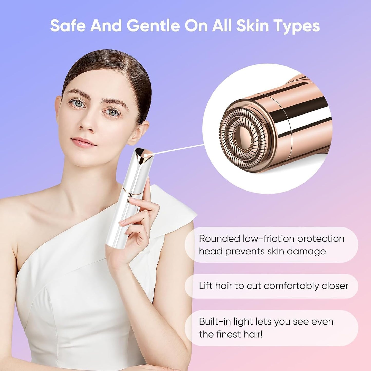GOERGETA Portable eyebrow trimmer, facial hair remover,Face, Lips, Nose Hair Removal Electric Trimmer with Light