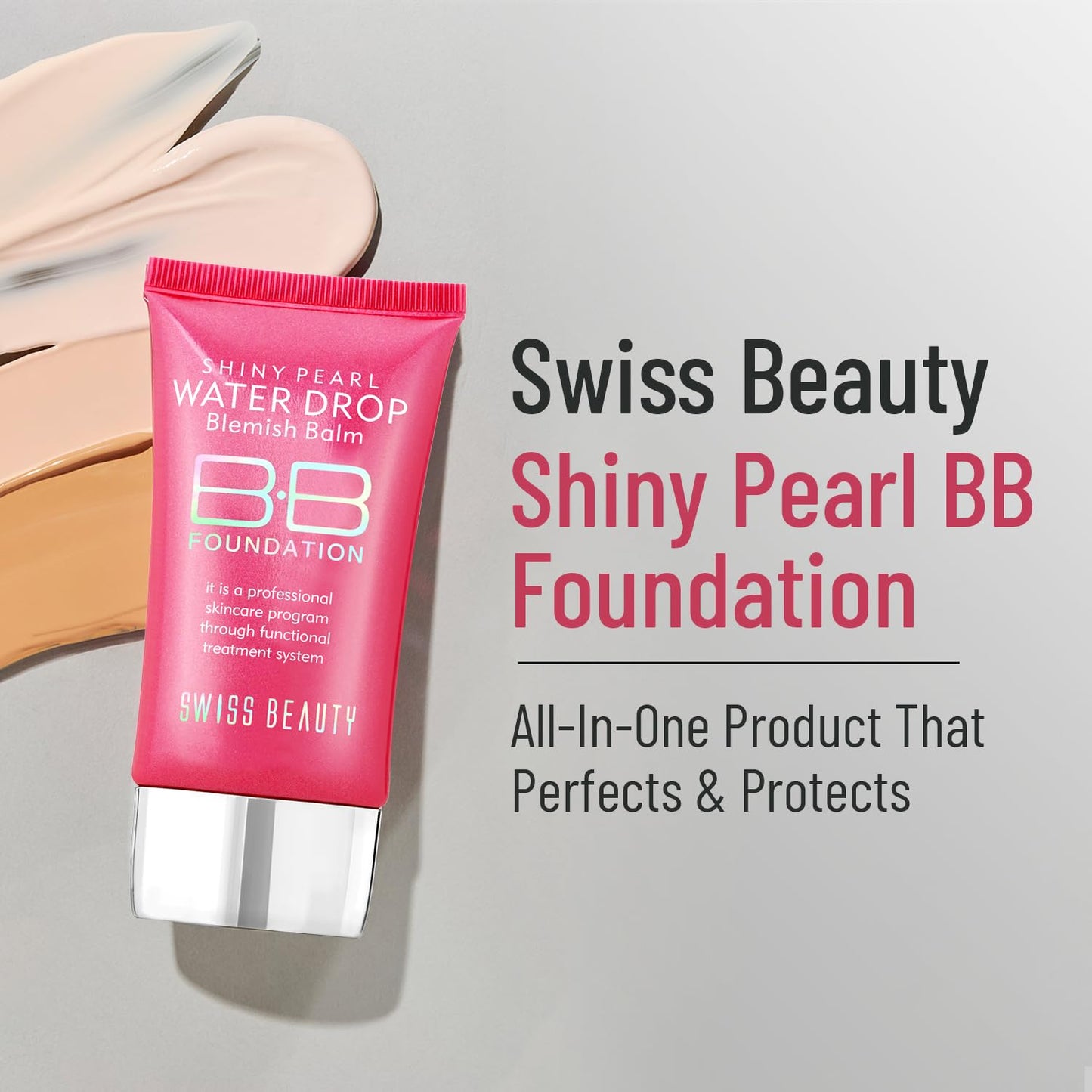 Swiss Beauty Matte Shiny Pearl Water Drop Blemish Long Lasting Balm BB Lightweight, Liquid Foundation, Face Makeup, Shade-02, 40ml