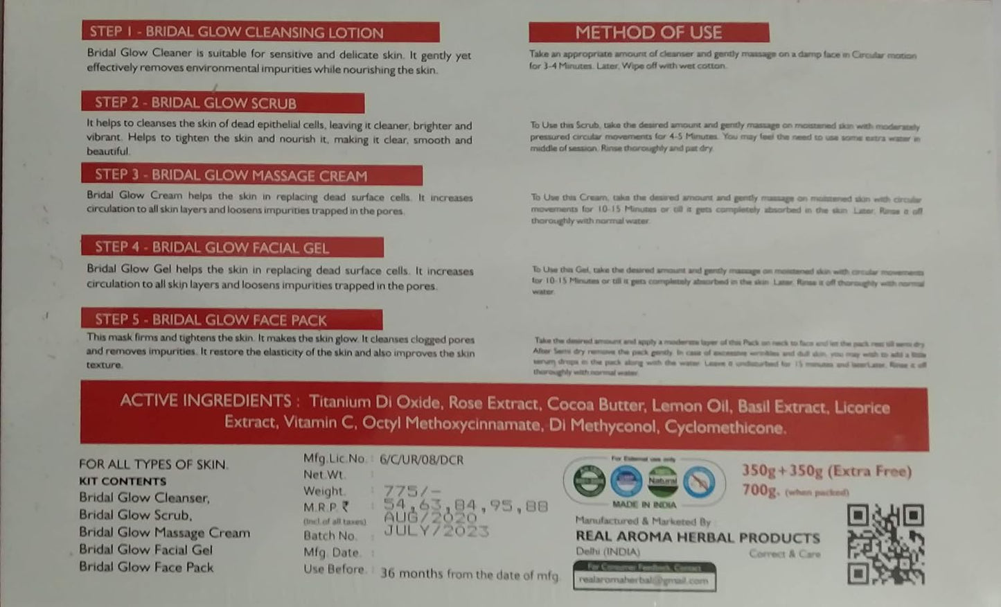 Top Max real Aroma correct and care® ब्राइडल ग्लो फेसेल किट (5 इन 1)