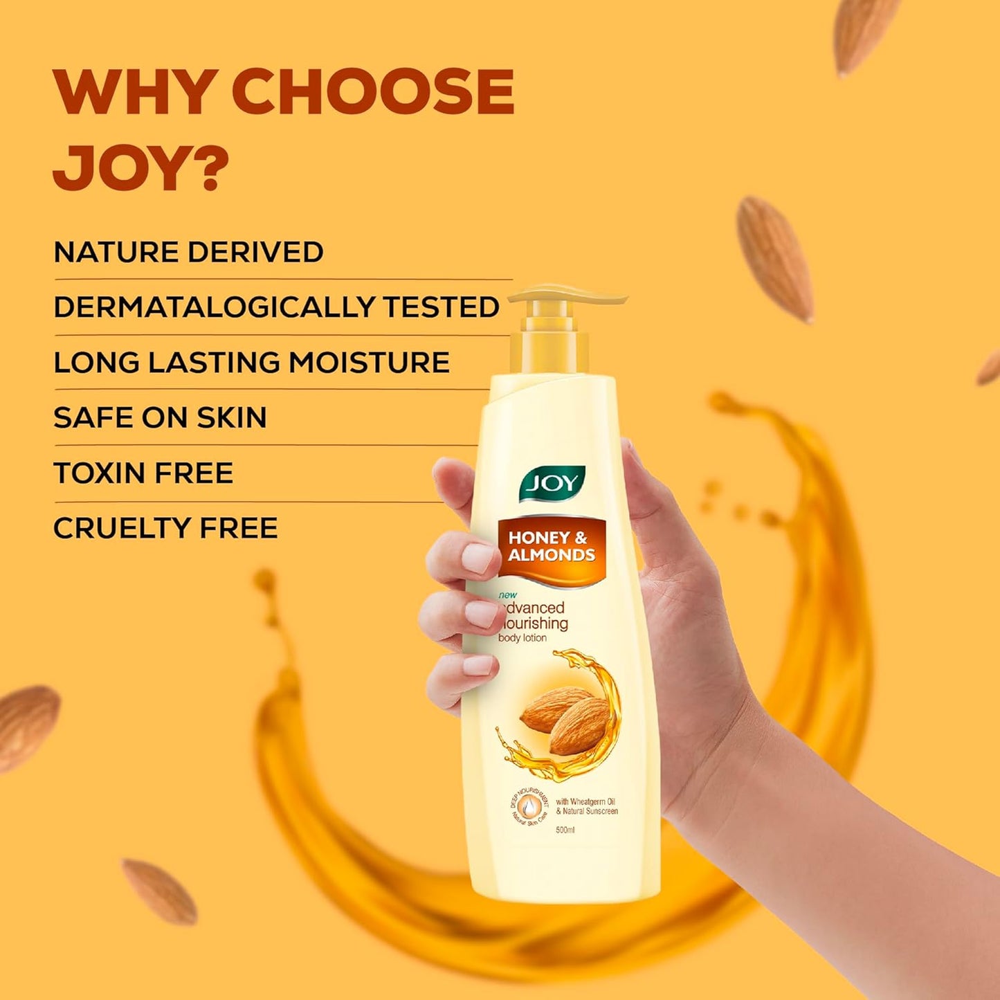 Joy Honey & Almonds Advanced Nourishing Lightweight Body Lotion 750ml | Enriched With Shea Butter | Summer Lotion With Natural Sunscreen Filters | Suitable for Normal to Dry Skin