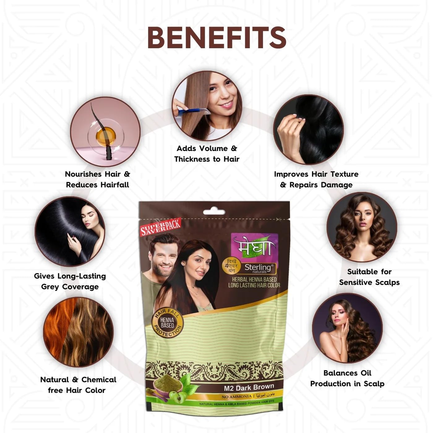 Sterling Naturals Megha Mehandi for Women & Men, Henna Based Mehndi, Organic Hair Dye Without Chemicals and Ammonia,  45 g (Pack of 3)