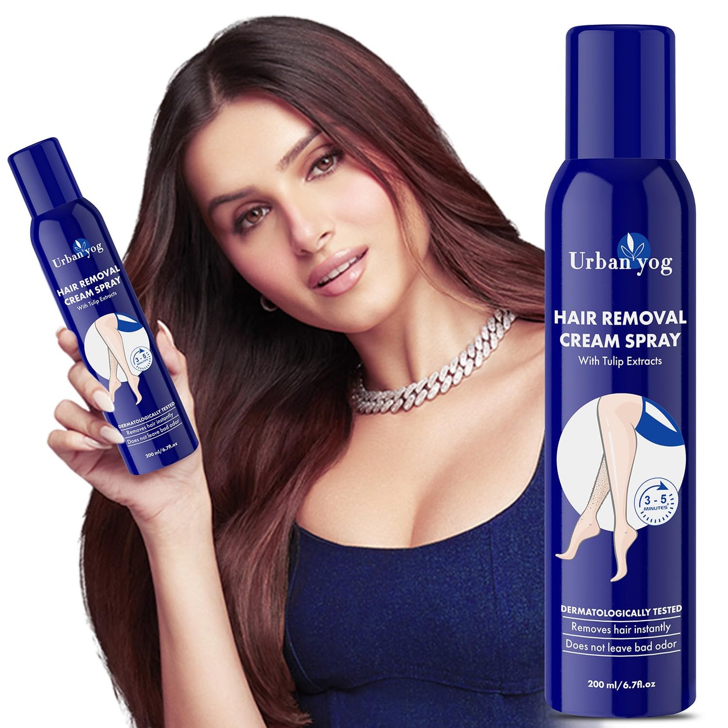 Urban yog Hair Removal Cream Spray for Women | Painless Body Hair Removal Spray for legs, hands, underarm & back (200 ML, Tulip (Blue))