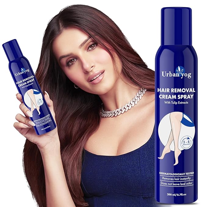 Urban yog Hair Removal Cream Spray for Women | Painless Body Hair Removal Spray for legs, hands, underarm & back (200 ML, Tulip (Blue))