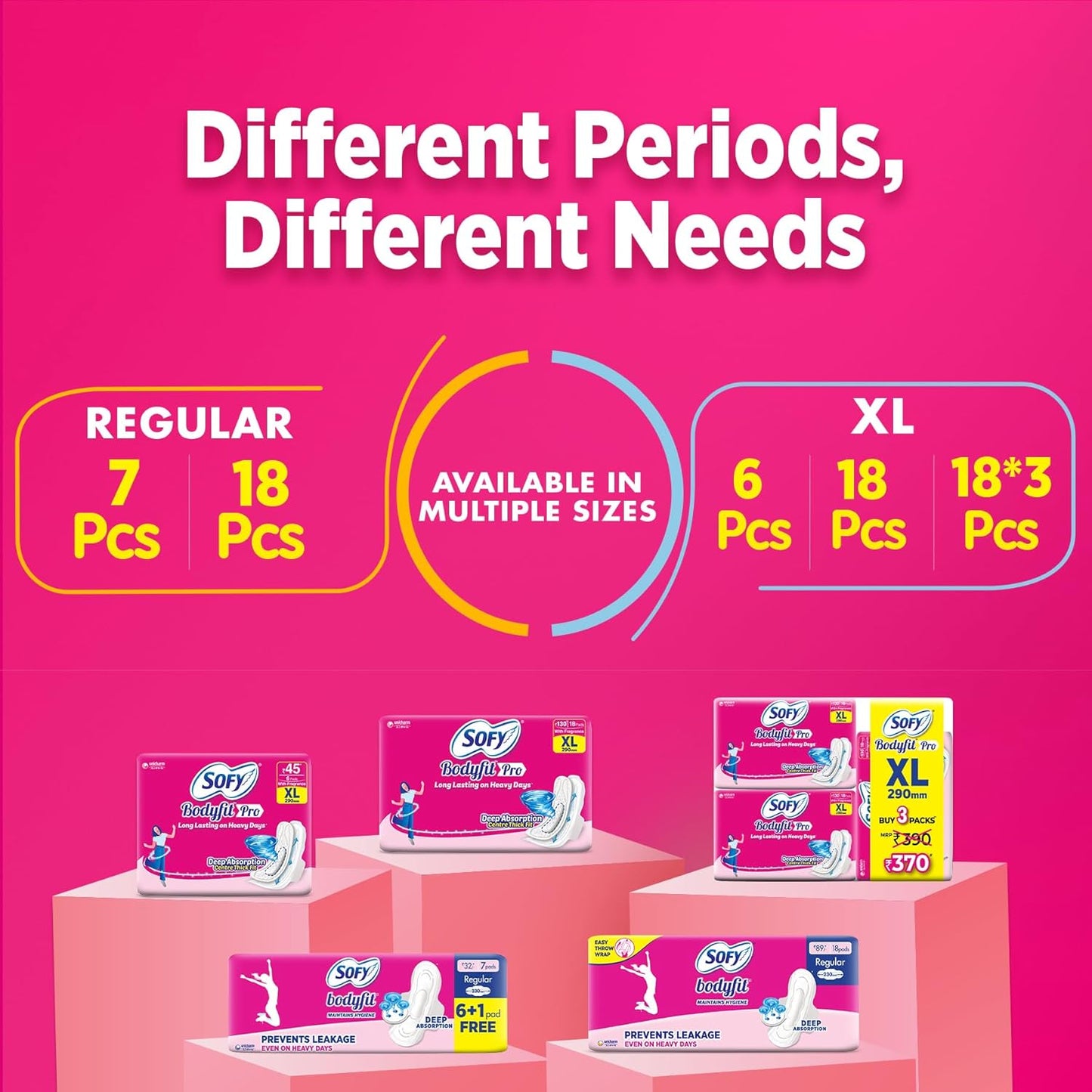 Sofy Anti-Bacteria Sanitary Pads (XL+ Size - 290 mm) 28 Pads - 6 layer deep absorption & Herbal Shield for Bacterial Protection, Soft on skin with comfy dry top sheet (Pack of 1)