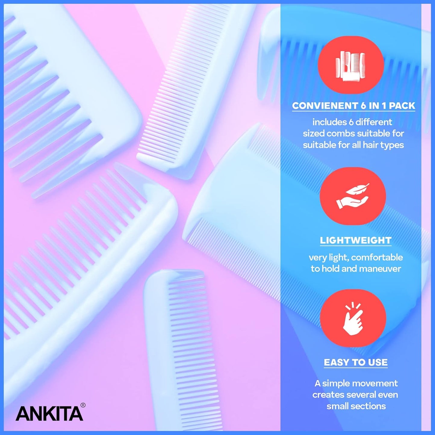 Combo of 6 Pcs Multipurpose Combs (6pc Comb set)