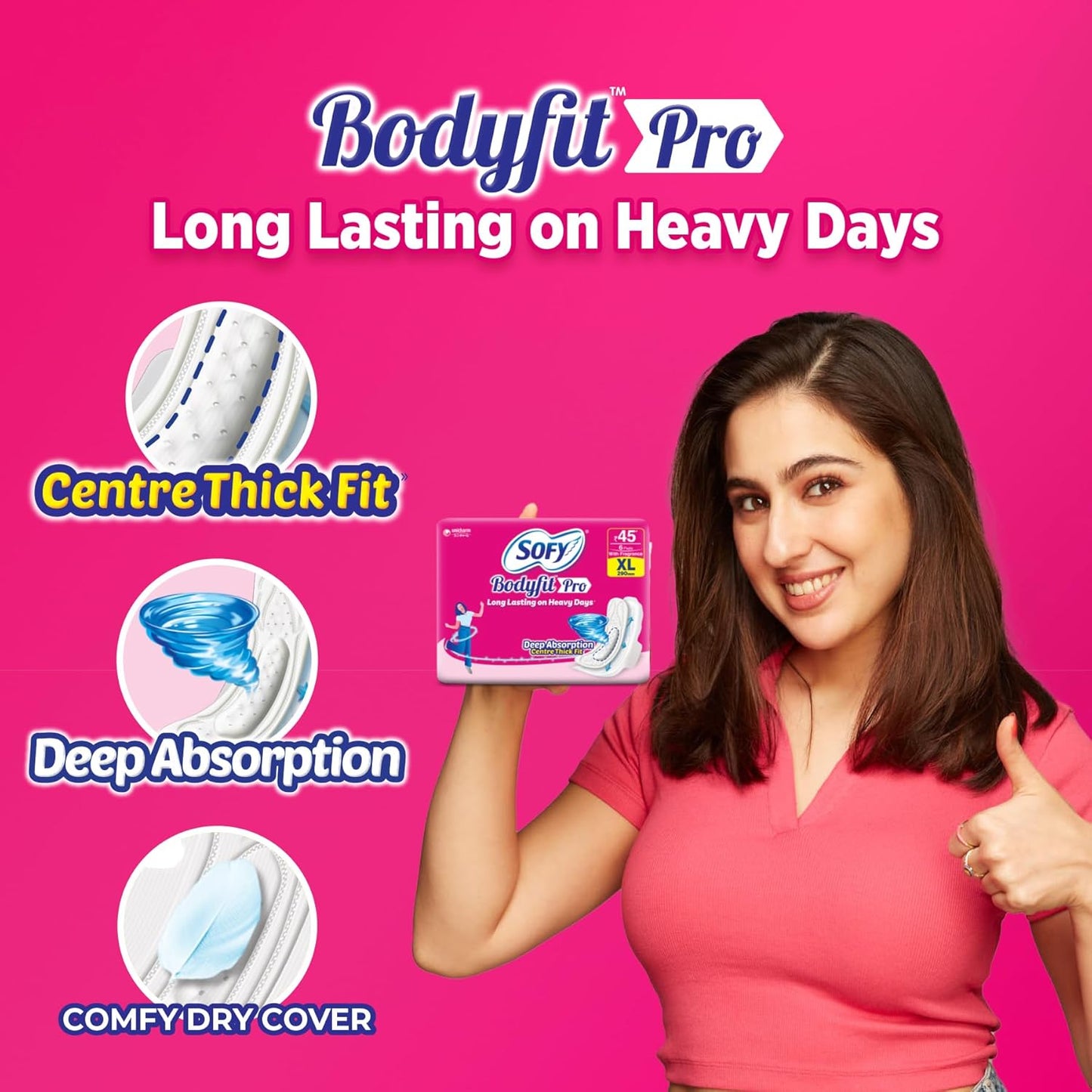 Sofy Anti-Bacteria Sanitary Pads (XL+ Size - 290 mm) 28 Pads - 6 layer deep absorption & Herbal Shield for Bacterial Protection, Soft on skin with comfy dry top sheet (Pack of 1)