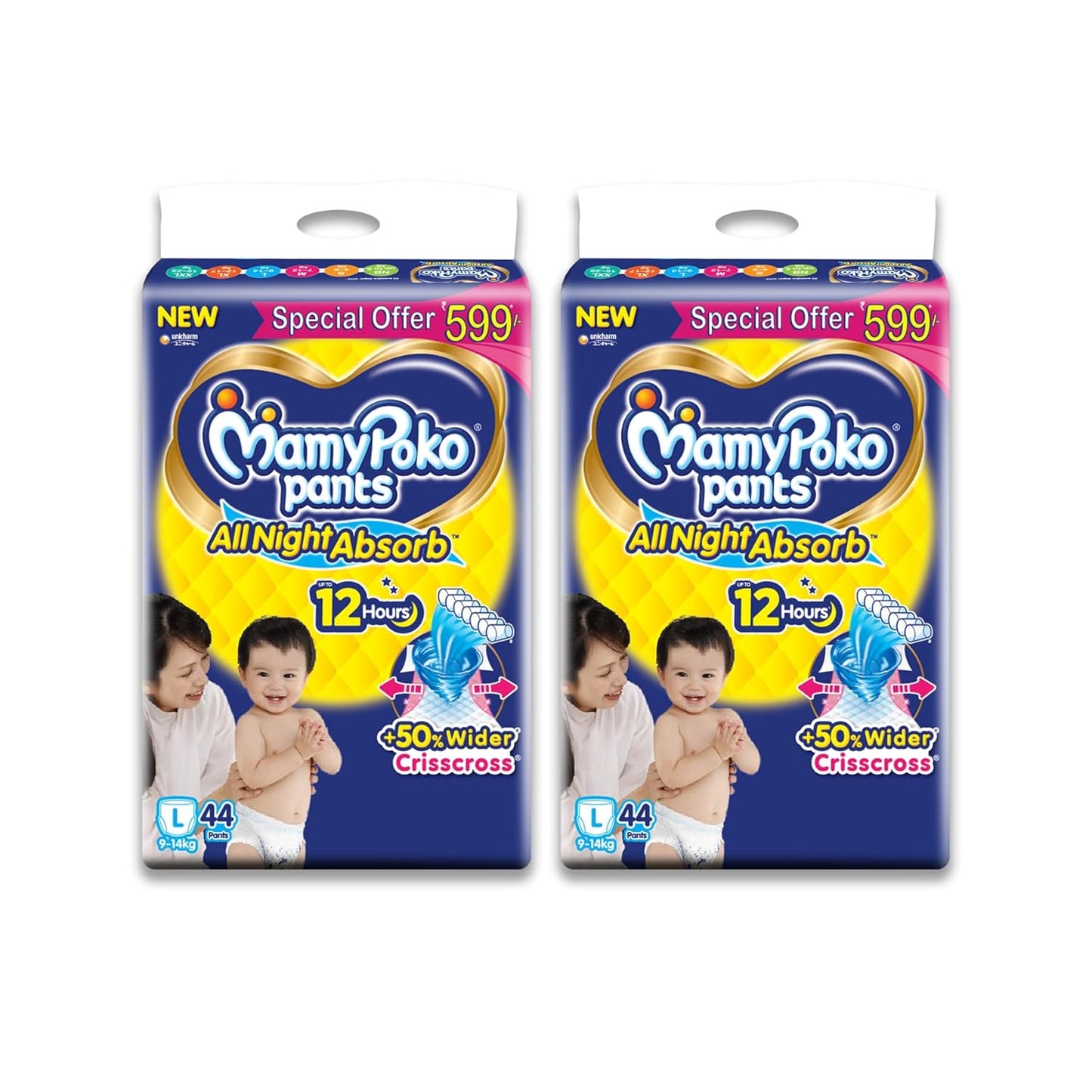 MamyPoko Pants All Night Absorb Baby Diapers, X-Large (XL), 22 Count 12-17 kg