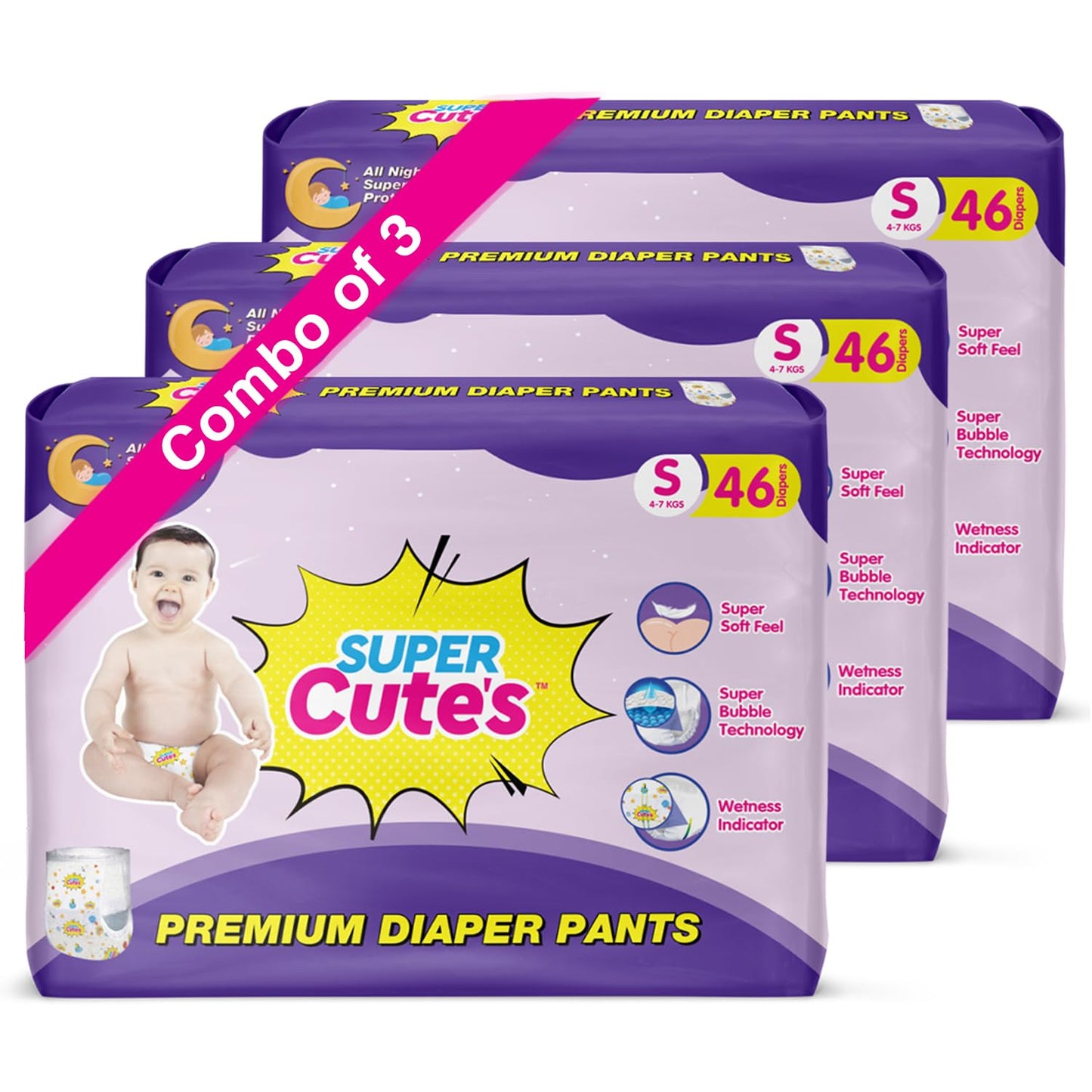 Super Cutes Premium Baby Diapers L Size 30 Count 9-14Kg,Medium34 counts,Small 40counts, XL 24 Counts , Super Soft and Rash Free Diaper Pants with 12 hrs Overnight Leakage Protection