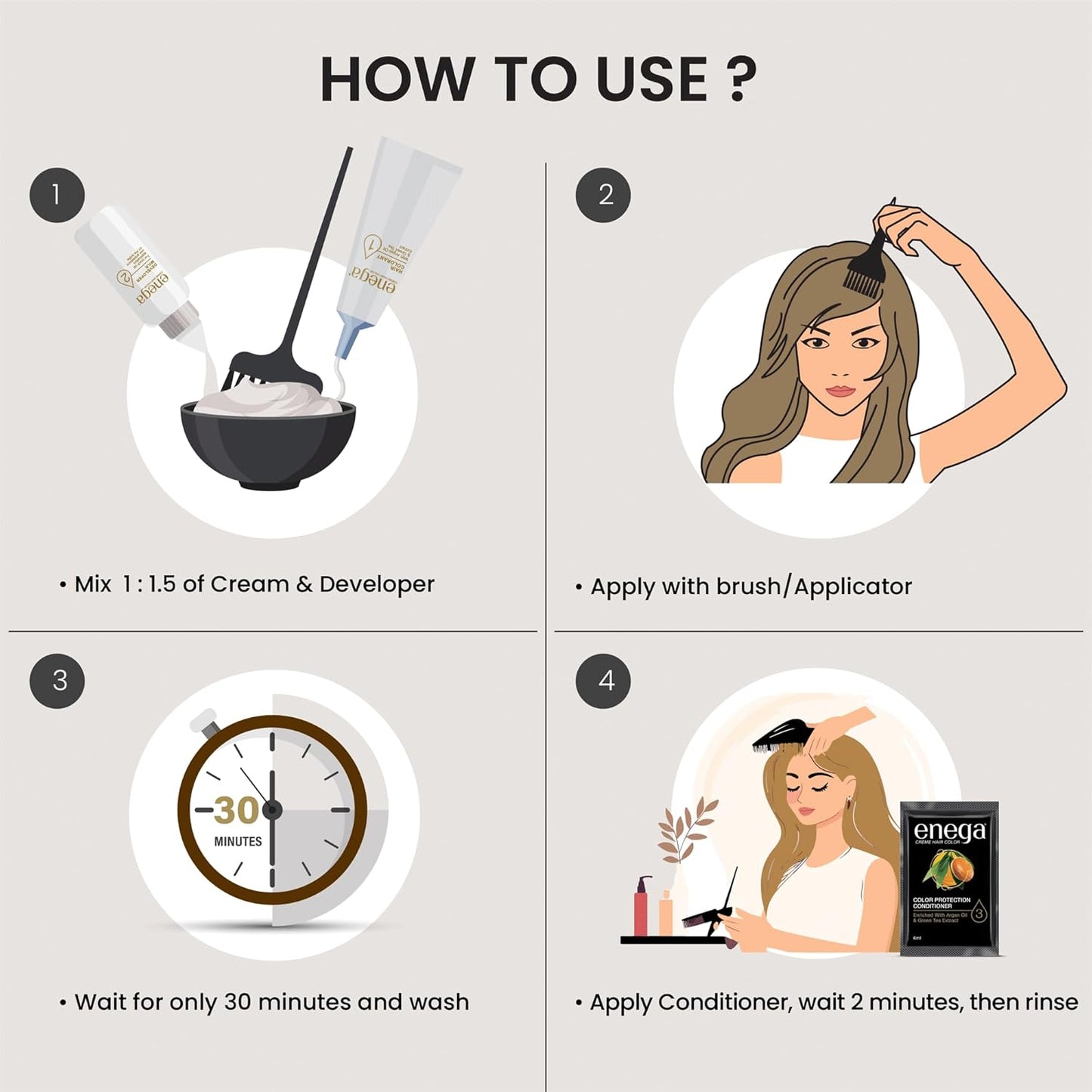 Enega No Ammonia Grey Coverage Long Lasting Creme Hair Color with Argan Oil & Green Tea Extract - Pack of 1(150 ML) (Golden Blonde)
