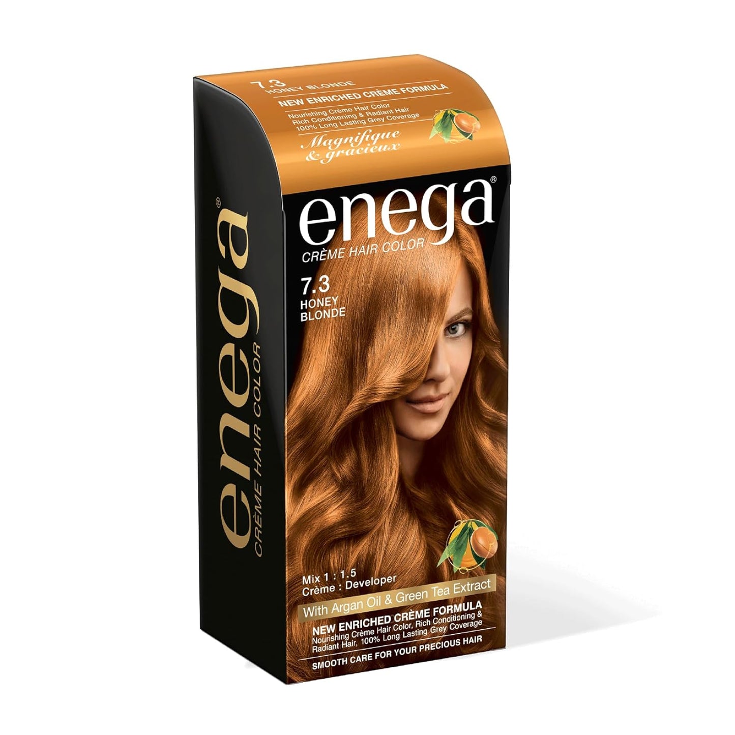 Enega No Ammonia Grey Coverage Long Lasting Creme Hair Color with Argan Oil & Green Tea Extract - Pack of 1(150 ML) (Golden Blonde)