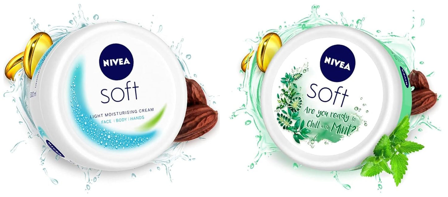 NIVEA Soft Light Moisturizer, 300 ml, for Face, Hand & Body, Non-Greasy Cream with Vitamin E & Jojoba Oil for Instant Hydration