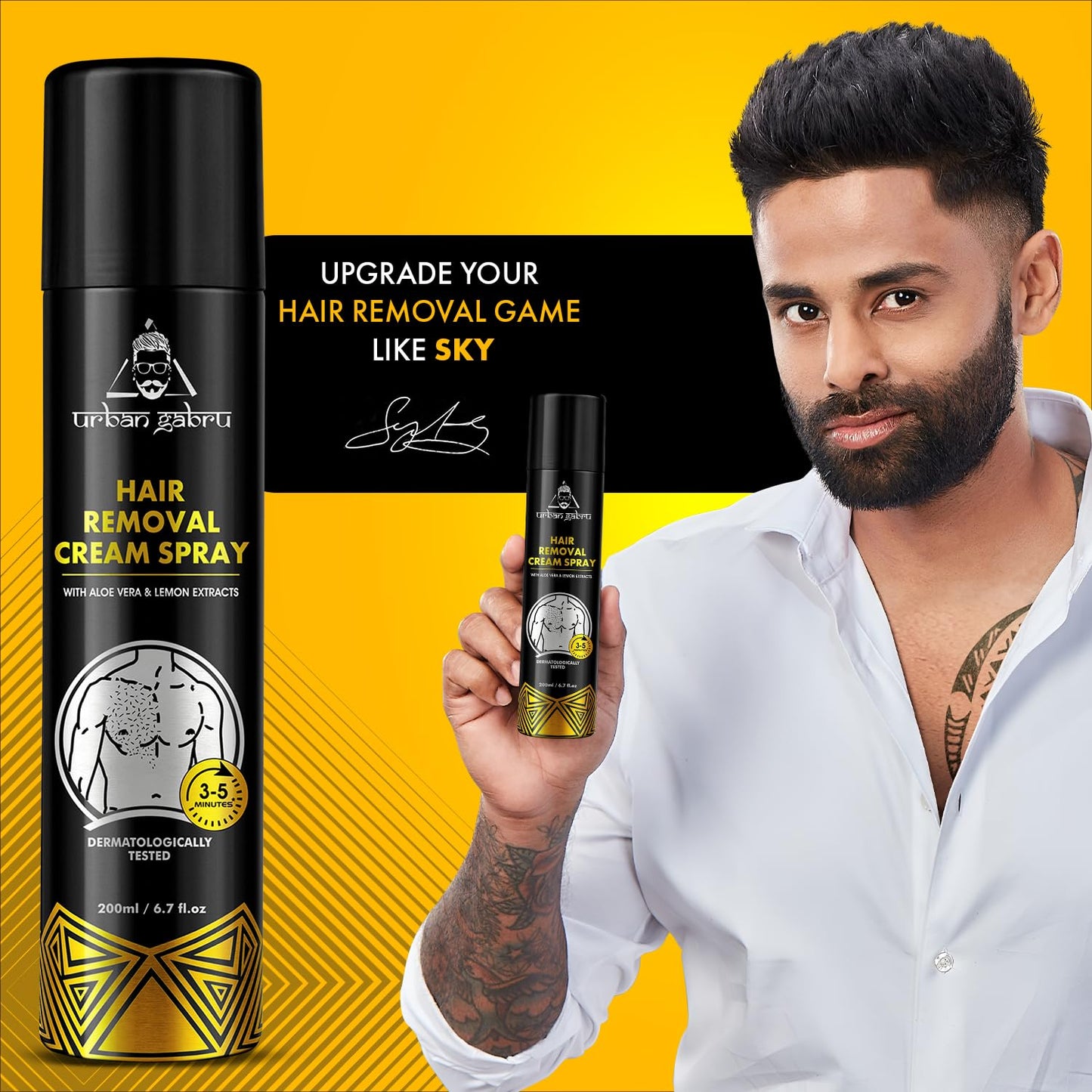 urbangabru Hair Removal Cream Spray For Men| Painless Body Hair Removal Spray For Chest, Back, Legs & Under Arms (200 ml (Pack of 1), Aloe Vera)