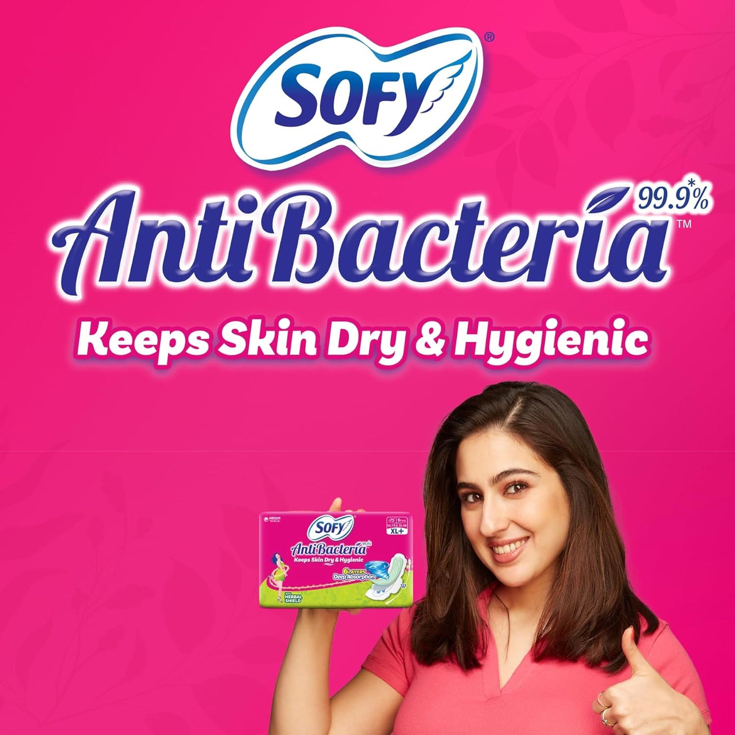 Sofy Anti-Bacteria Sanitary Pads (XL+ Size - 290 mm) 28 Pads - 6 layer deep absorption & Herbal Shield for Bacterial Protection, Soft on skin with comfy dry top sheet (Pack of 1)