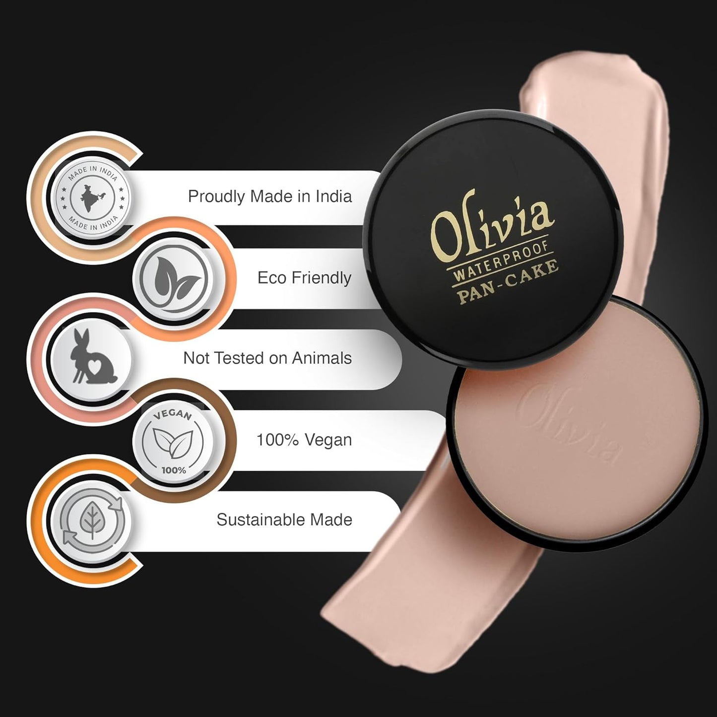 Olivia Waterproof Natural Honey Makeup Cream Concealer Pan Cake, Medium Coverage, For All Skin Types (25G, Shade No.24)