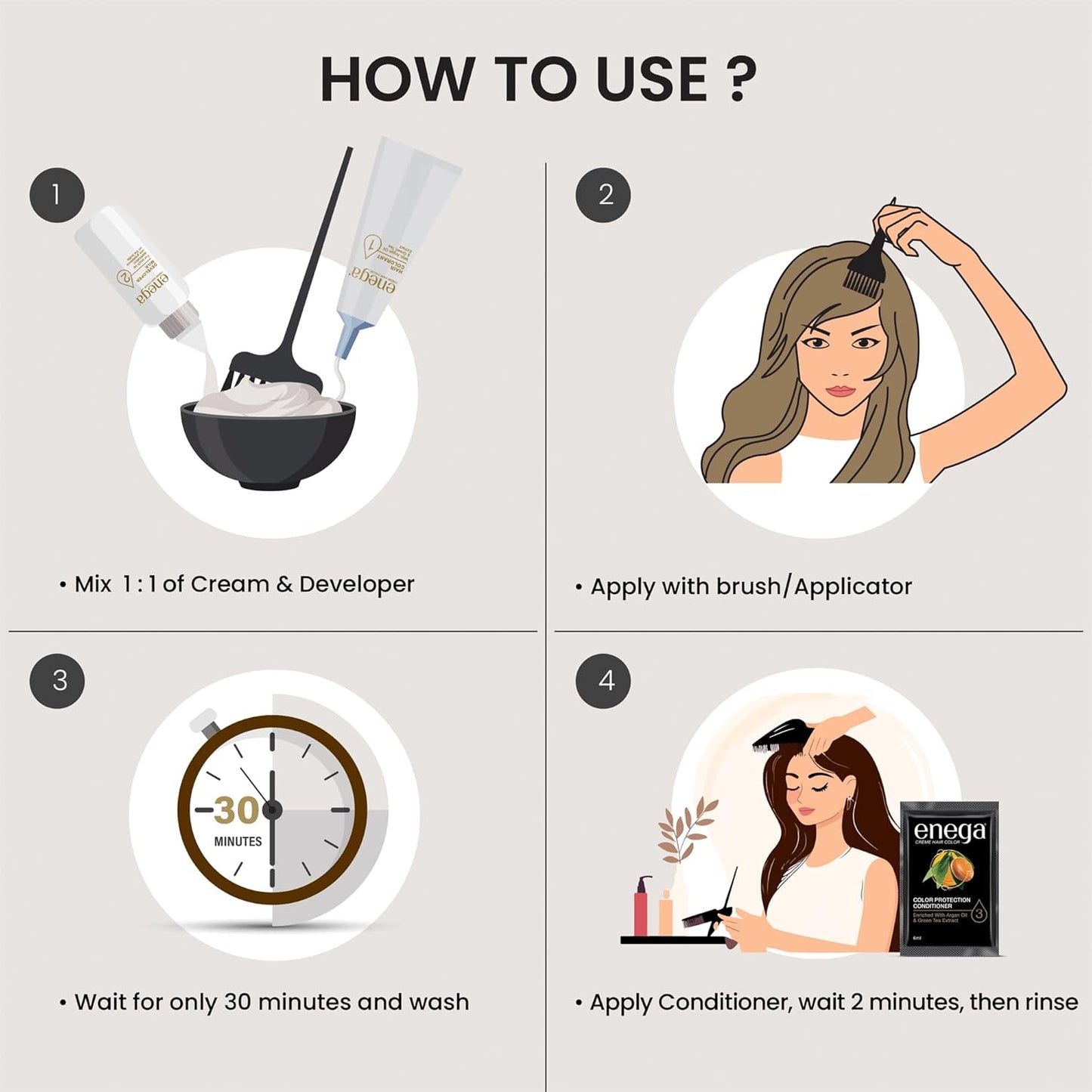 Enega No Ammonia Grey Coverage Long Lasting Creme Hair Color with Argan Oil & Green Tea Extract - Pack of 1(150 ML) (Golden Blonde)
