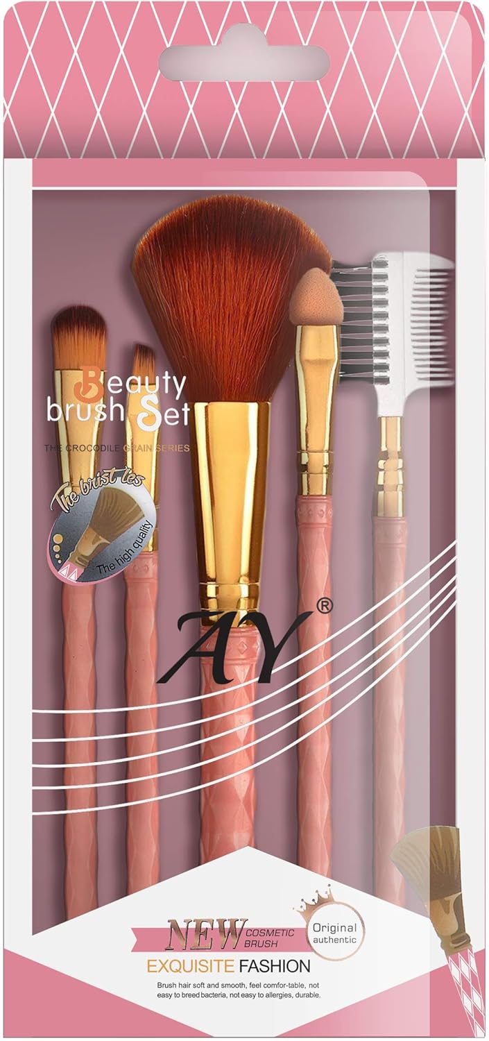 AY Makeup Brush Set Of 5 With 1 Makeup Sponge Puff (Color May Vary)