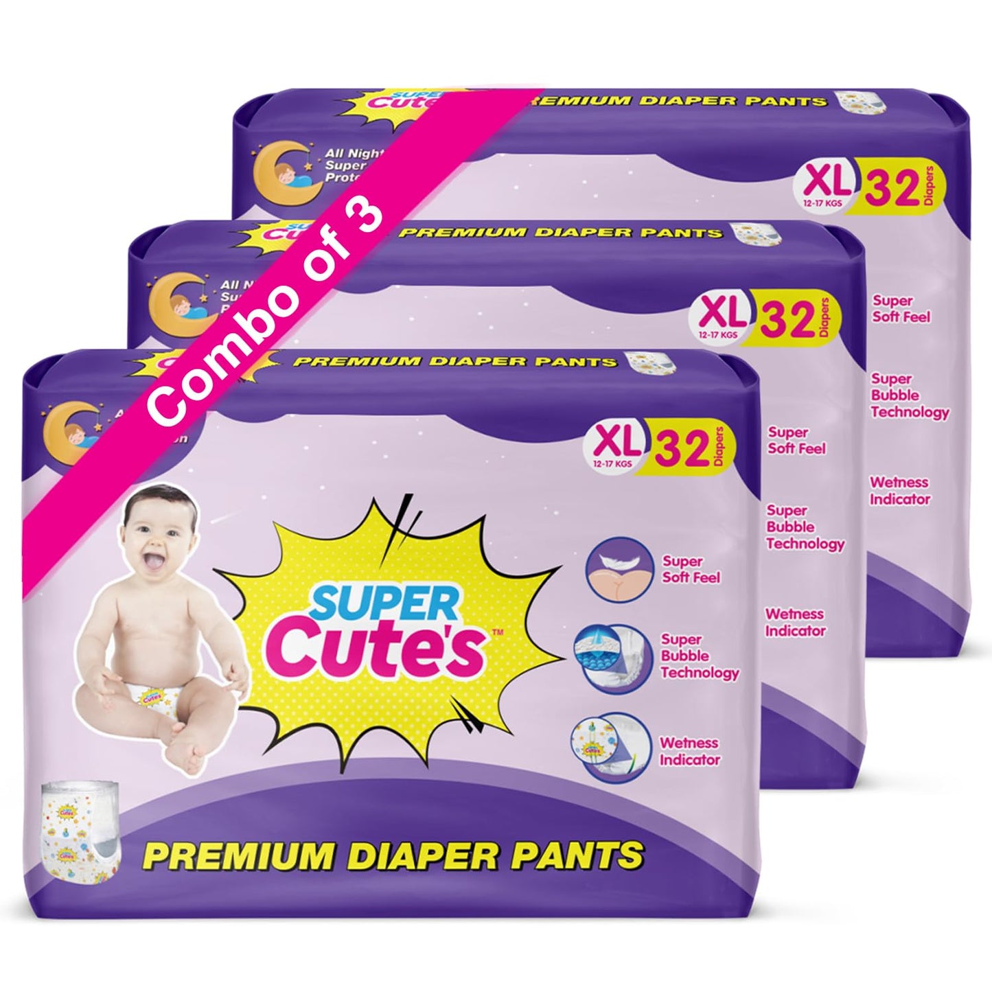 Super Cutes Premium Baby Diapers L Size 30 Count 9-14Kg,Medium34 counts,Small 40counts, XL 24 Counts , Super Soft and Rash Free Diaper Pants with 12 hrs Overnight Leakage Protection