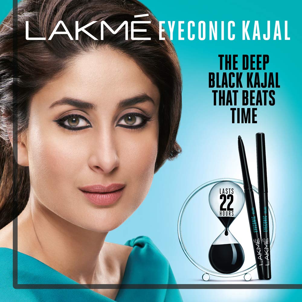 LAKMÉ Eyeconic Black Kajal 0.35 g (Combo Pack of 2) Matte Kohl Liner in a Twist Up Pencil - Waterproof, Smudge Proof & Long Lasting Eye Makeup