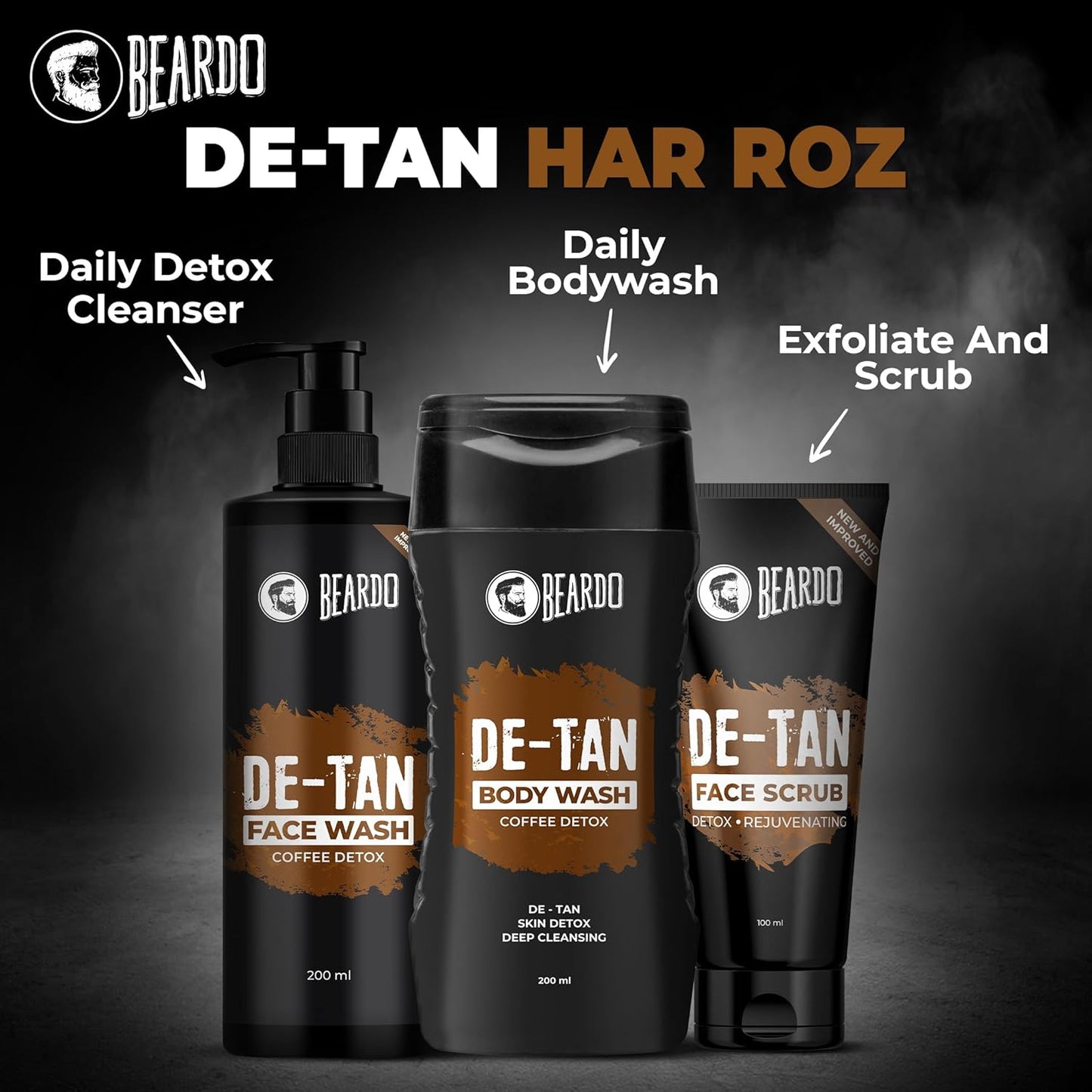 Beardo Detan Combo For Men (Set of 2) | Detan Body Wash & Detan Face Wash with Powerful Coffee Extract for Tan Removal | Hydrates & Exfoliates Men's Skin for Oil Control