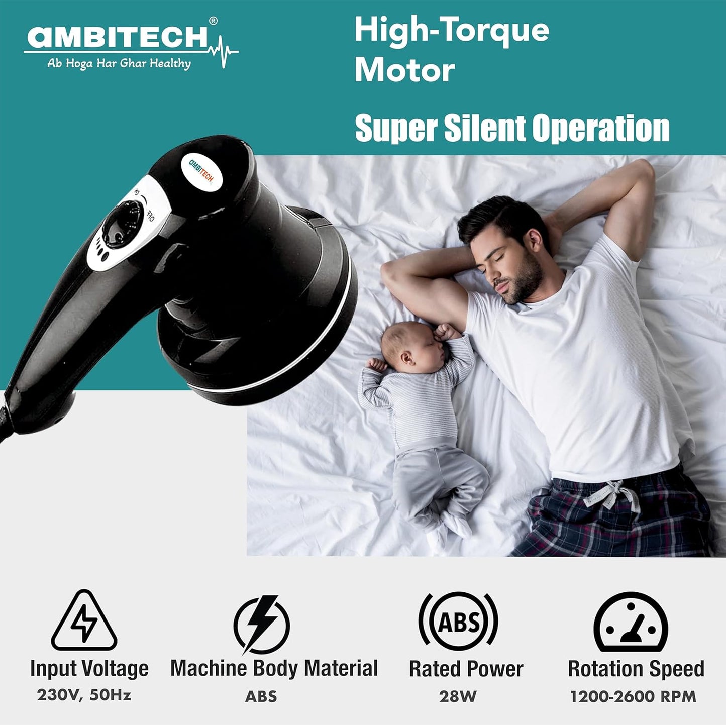 AmbiTech Premium Personal Massager With 1 Year Replacement Warrenty| Deep Tissue Percussion Massage for Shoulder, Leg, Foot, Muscles|Electric 4 Versatile Massage Heads