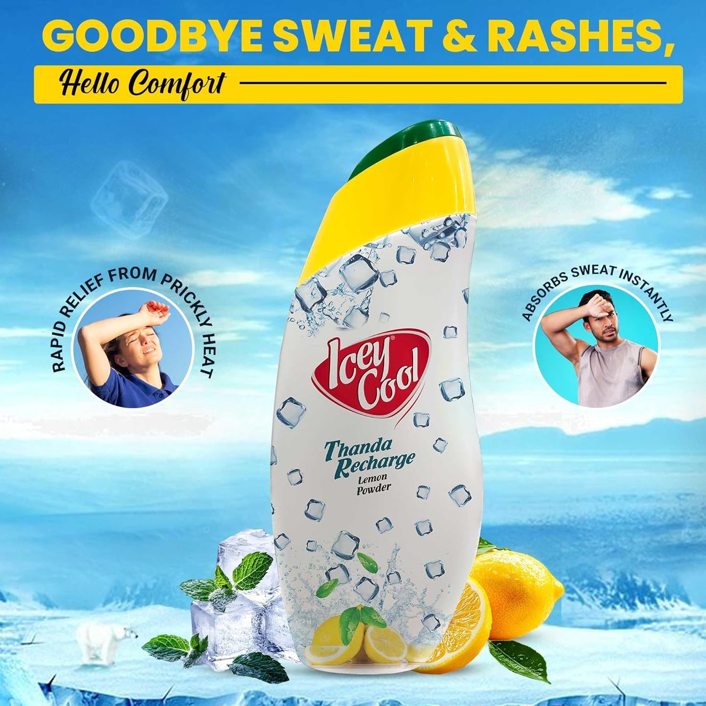 LABOLIA Icey Cool Lemon Herbal Prickly Heat And Ice Cool Body Talcum Powder | Advanced Sweat Absorption, Odor Prevention, And Cooling Relief Plus Lemon For Skin Benefits (300G, 2)