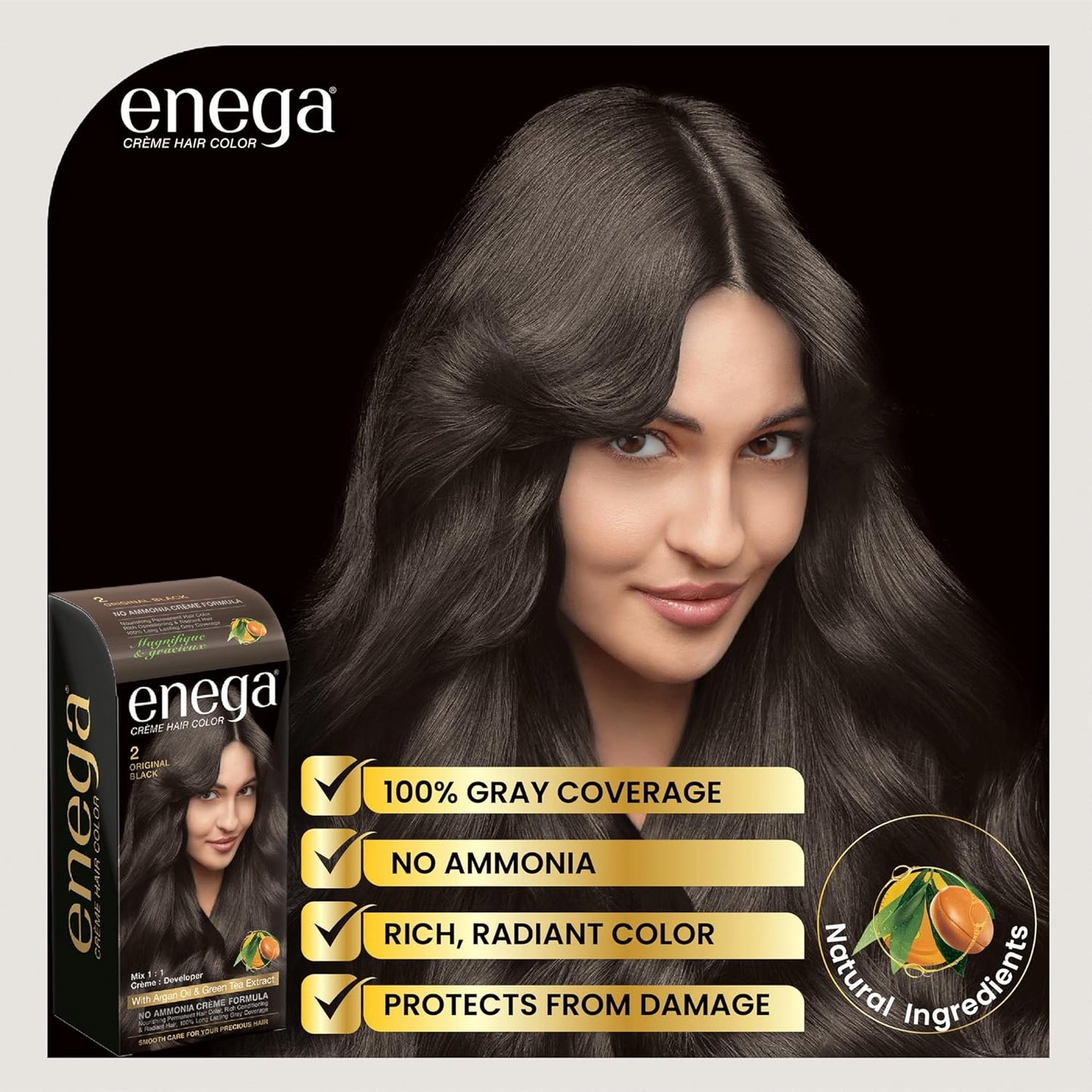 Enega No Ammonia Grey Coverage Long Lasting Creme Hair Color with Argan Oil & Green Tea Extract - Pack of 1(150 ML) (Golden Blonde)