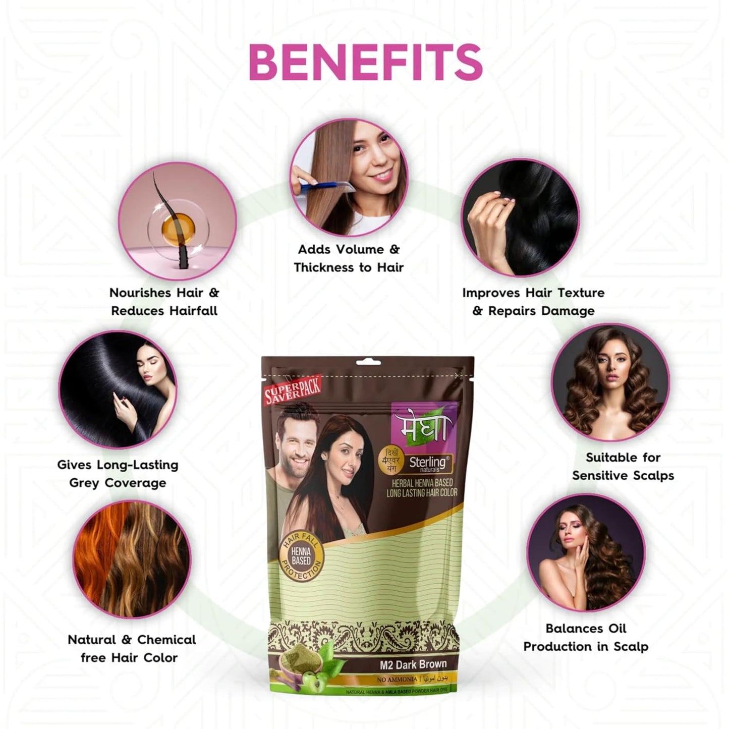 Sterling Naturals Megha Mehandi for Women & Men, Henna Based Mehndi, Organic Hair Dye Without Chemicals and Ammonia,  45 g (Pack of 3)