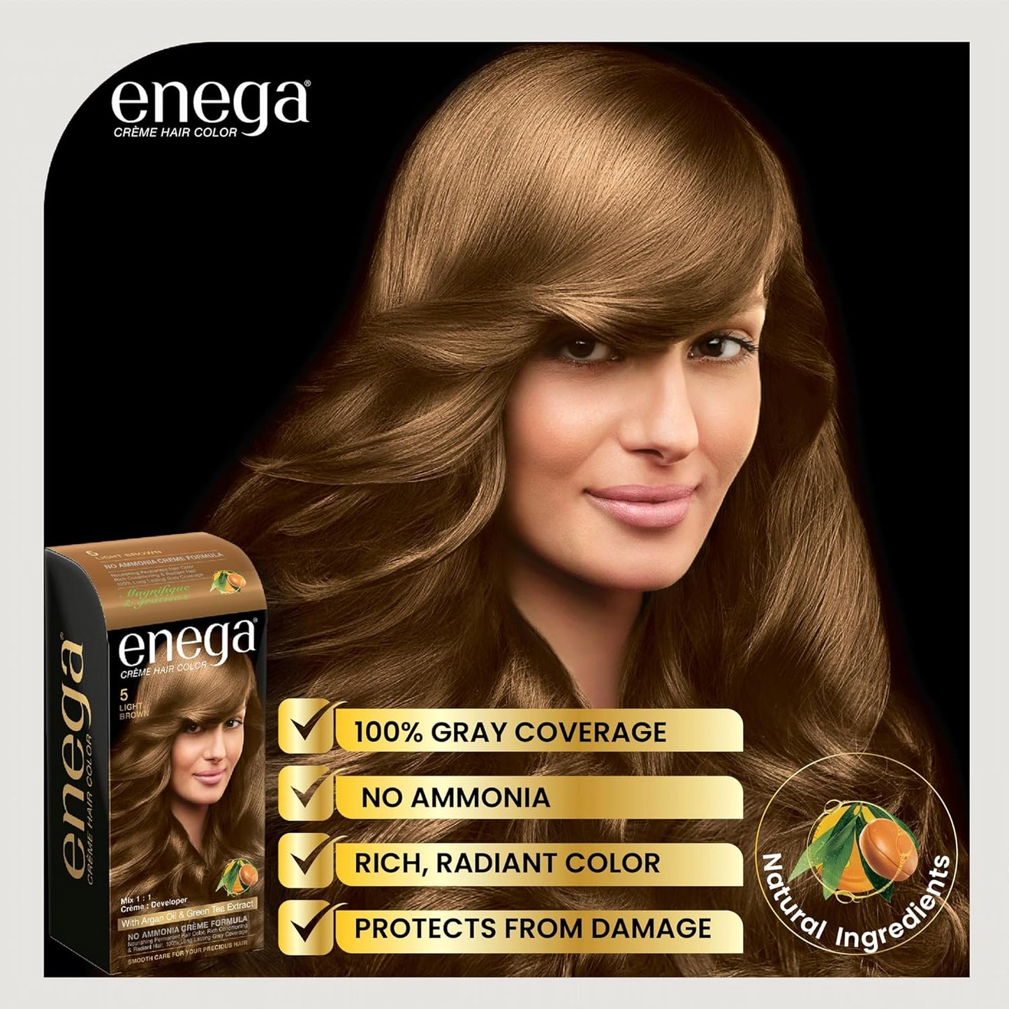Enega No Ammonia Grey Coverage Long Lasting Creme Hair Color with Argan Oil & Green Tea Extract - Pack of 1(150 ML) (Golden Blonde)