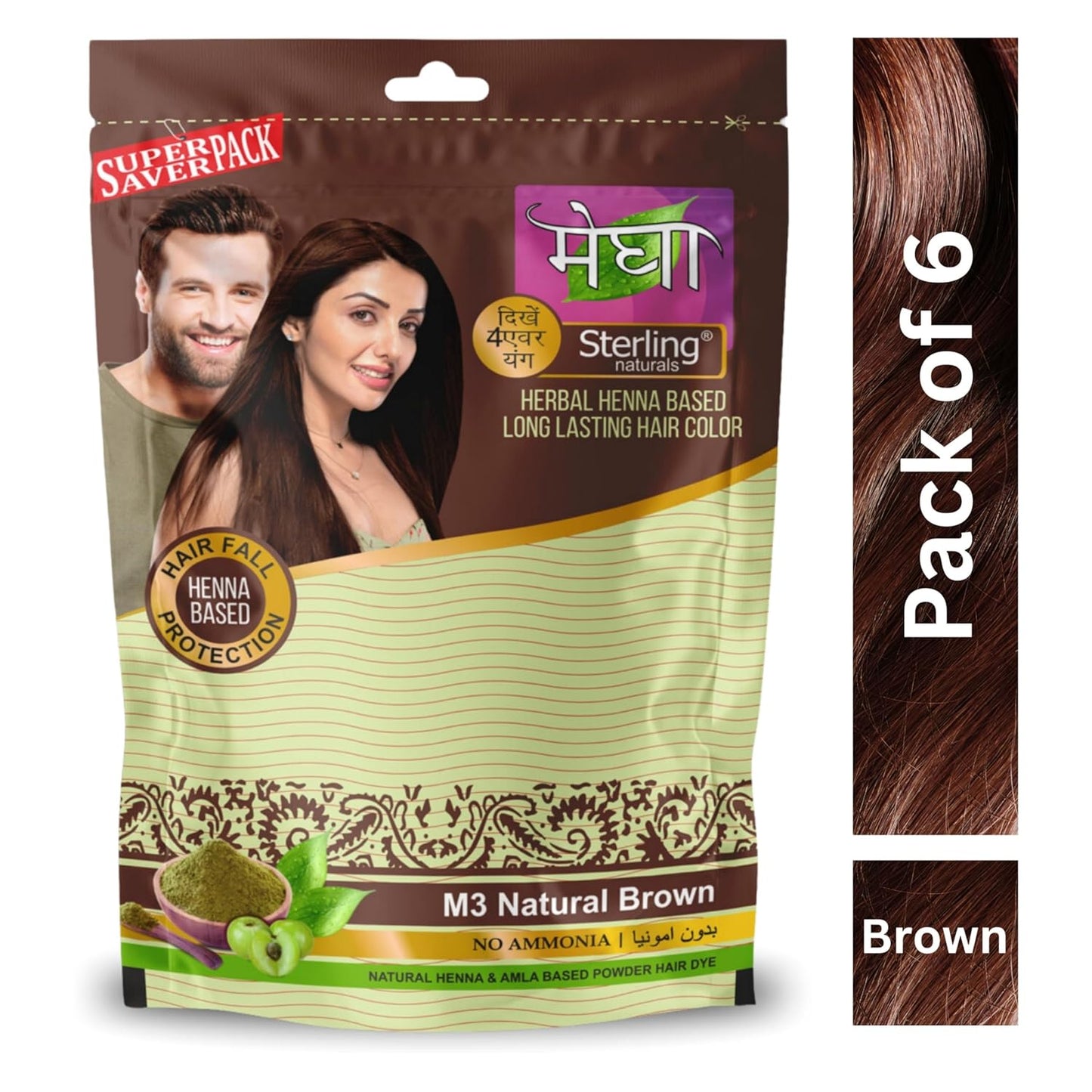 Sterling Naturals Megha Mehandi for Women & Men, Henna Based Mehndi, Organic Hair Dye Without Chemicals and Ammonia,  45 g (Pack of 3)