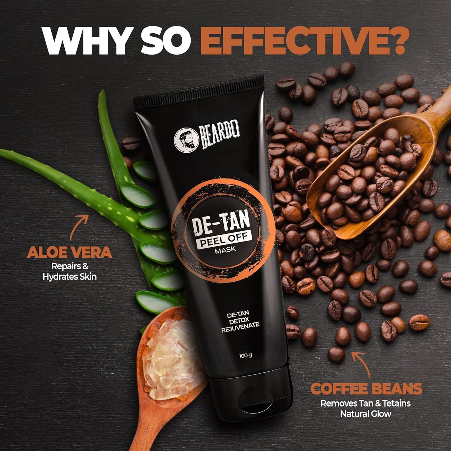 Beardo DeTan Peel off Face Mask for Men, 100g | Coffee Extract to Remove Tan & Deep Cleansing, Defeat Blackheads & Whiteheads, Face Mask for Glowing Skin