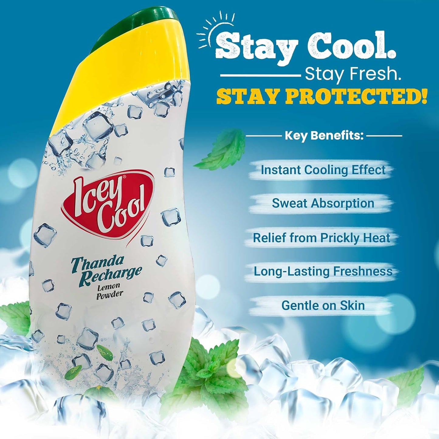 LABOLIA Icey Cool Lemon Herbal Prickly Heat And Ice Cool Body Talcum Powder | Advanced Sweat Absorption, Odor Prevention, And Cooling Relief Plus Lemon For Skin Benefits (300G, 2)