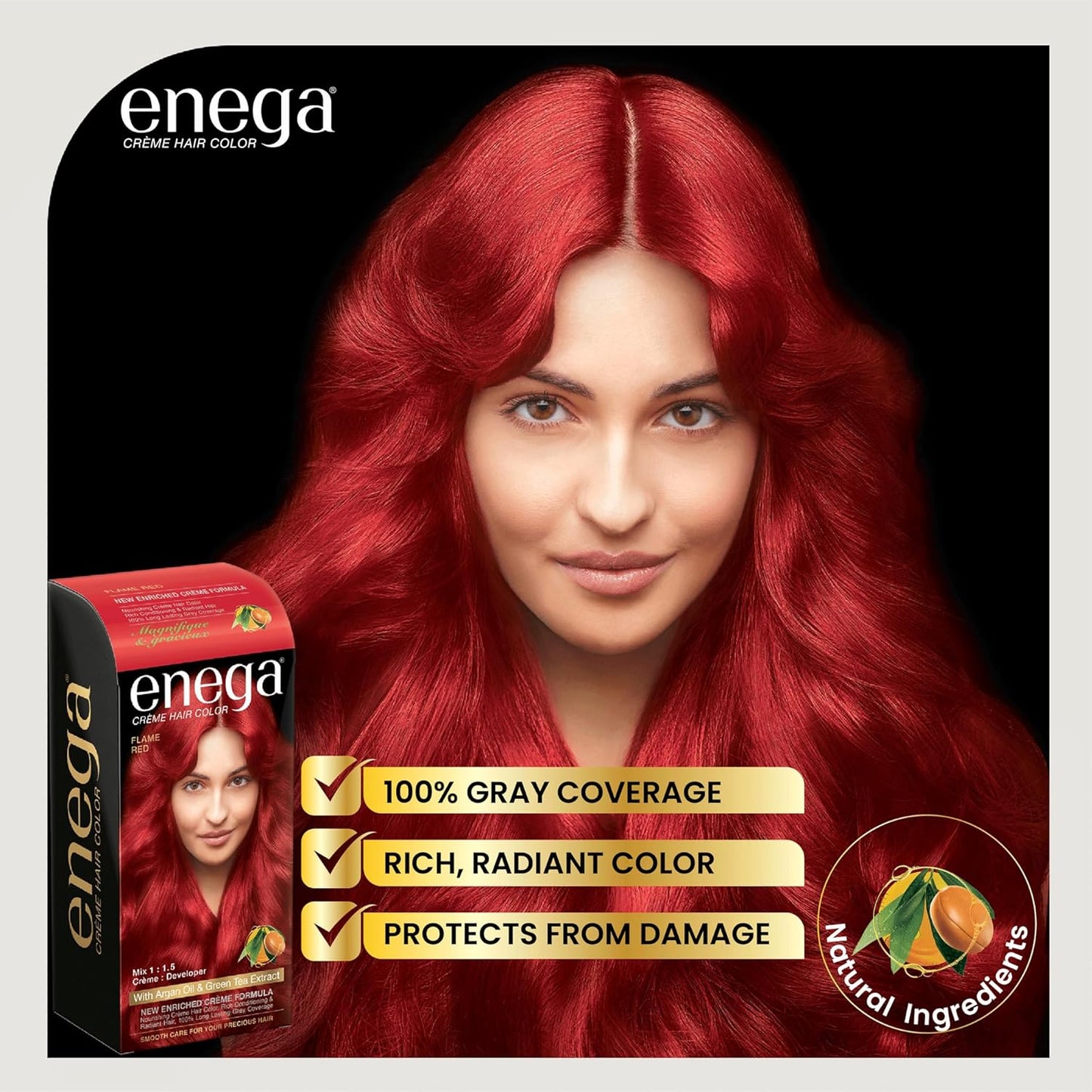Enega No Ammonia Grey Coverage Long Lasting Creme Hair Color with Argan Oil & Green Tea Extract - Pack of 1(150 ML) (Golden Blonde)