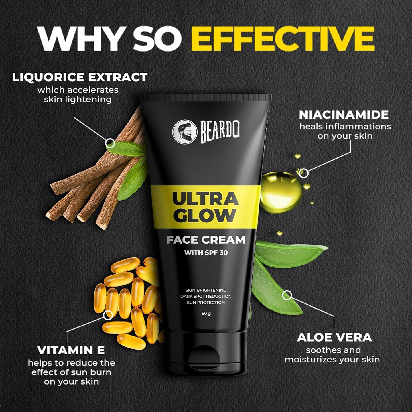 Beardo Ultraglow All in One Face Cream For Men with SPF 30, 60g | Aloe Vera With Vitamin E and Niacinamide for Skin Brightening & Dark Spots Reduction