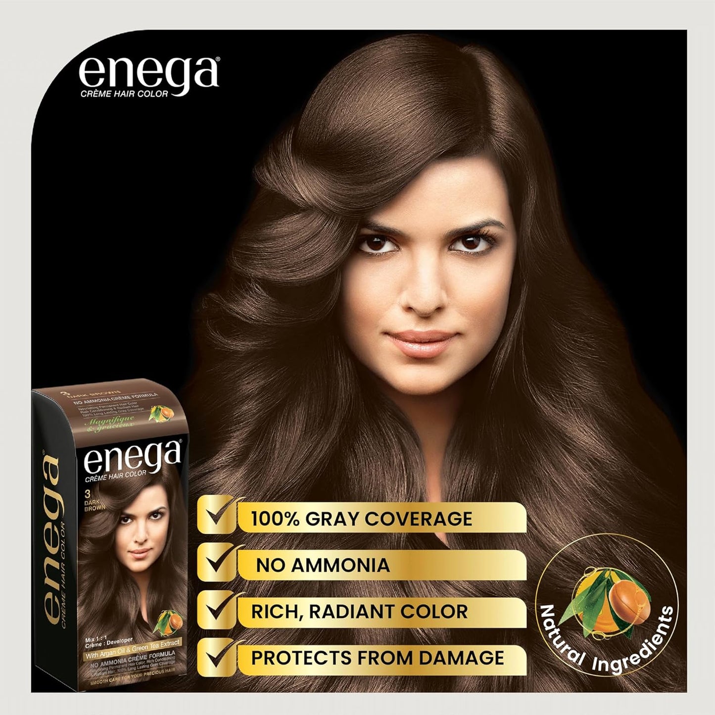 Enega No Ammonia Grey Coverage Long Lasting Creme Hair Color with Argan Oil & Green Tea Extract - Pack of 1(150 ML) (Golden Blonde)