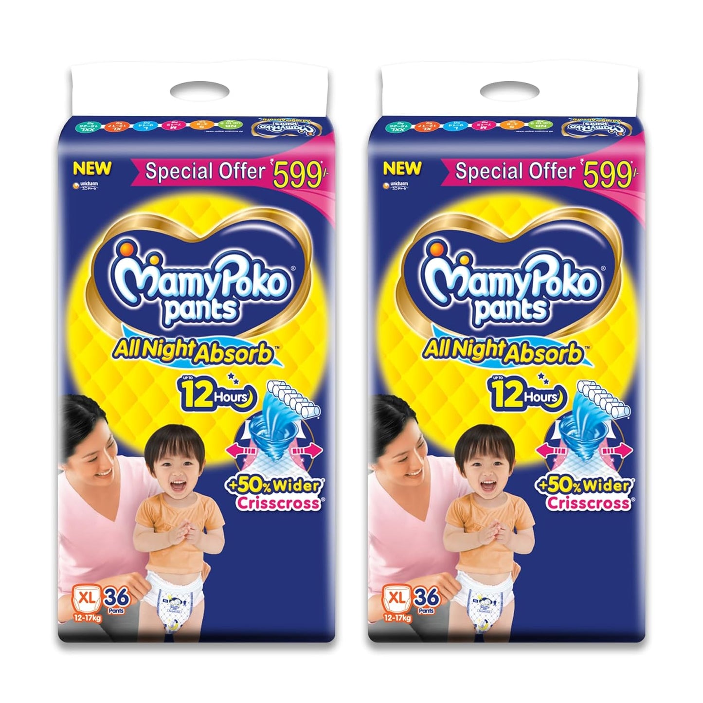 MamyPoko Pants All Night Absorb Baby Diapers, X-Large (XL), 22 Count 12-17 kg