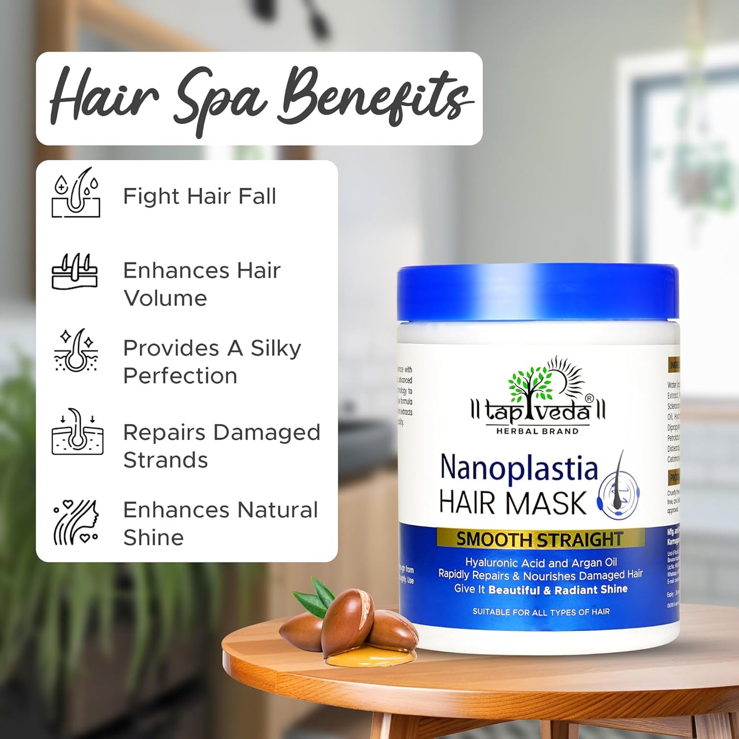 Tapveda Nanoplastia Hair Mask 1000ml | With Hyaluronic Acid & Argan Oil | Deep Repair & Smooth Hair Spa | For Dry, Damaged and Dull Hair | No Paraben, No Sulfates