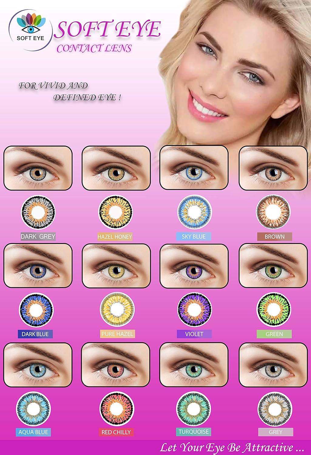 Soft Eye 4 Pair Monthly Colored Blue Hazel Green Grey Contact Lenses for Eye Men and Women 1 Lens Storage Box