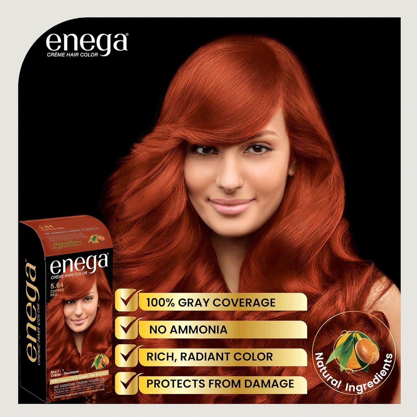 Enega No Ammonia Grey Coverage Long Lasting Creme Hair Color with Argan Oil & Green Tea Extract - Pack of 1(150 ML) (Golden Blonde)