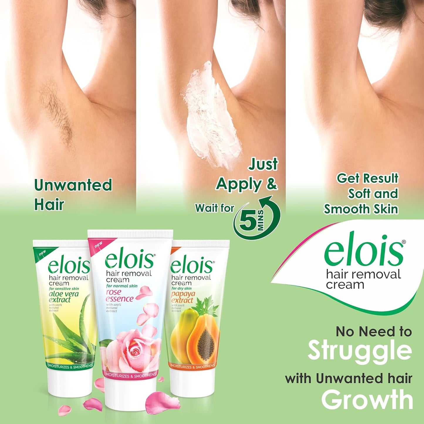 Elois Hair Removal Cream For Women Bikini Area - With Natural Extracts Painless For Normal Skin - Suitable for Legs Underarms Bikini Line Arms - (Rose Extract, 100 Gram)