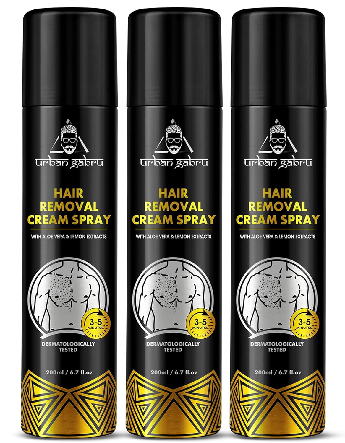 urbangabru Hair Removal Cream Spray For Men| Painless Body Hair Removal Spray For Chest, Back, Legs & Under Arms (200 ml (Pack of 1), Aloe Vera)