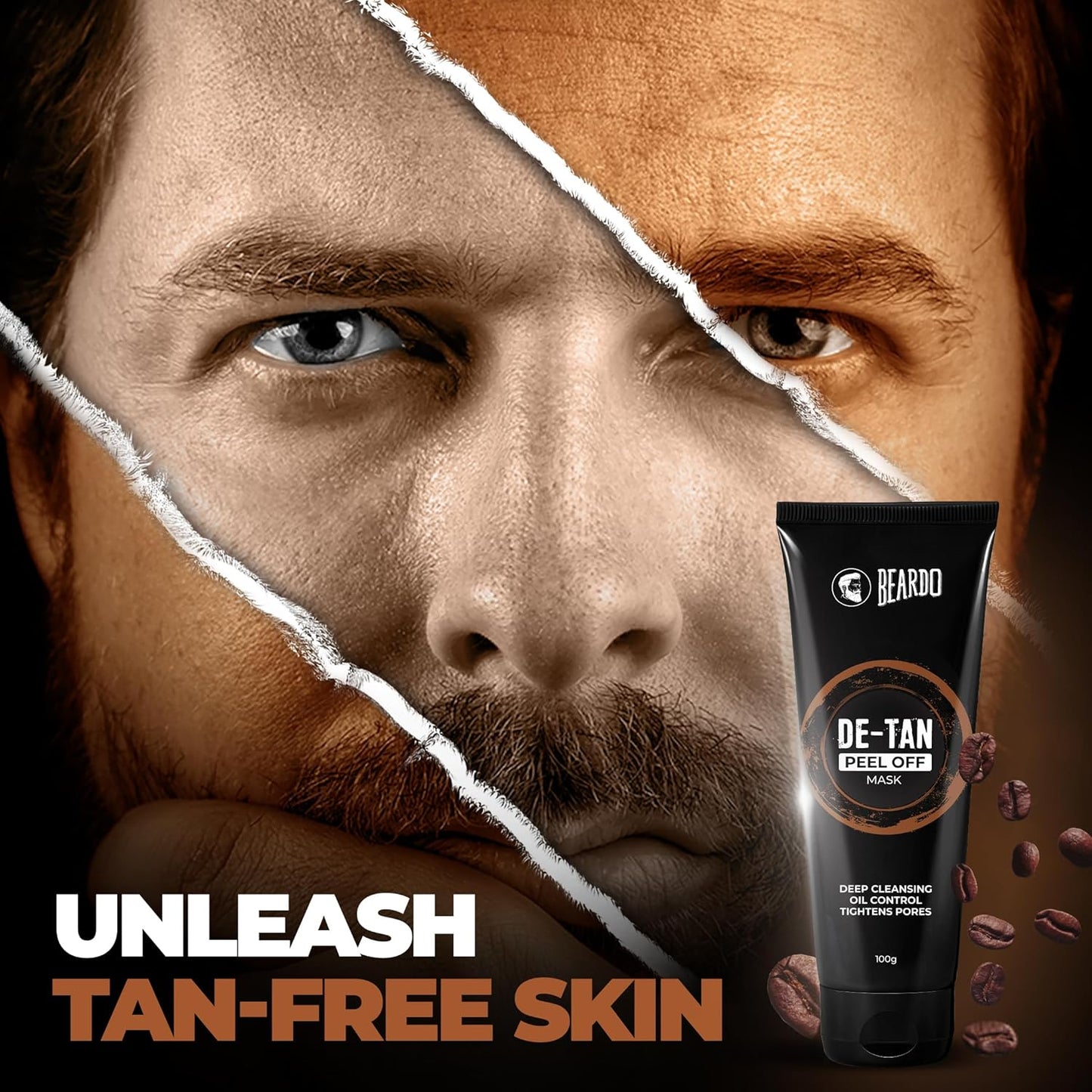 Beardo DeTan Peel off Face Mask for Men, 100g | Coffee Extract to Remove Tan & Deep Cleansing, Defeat Blackheads & Whiteheads, Face Mask for Glowing Skin