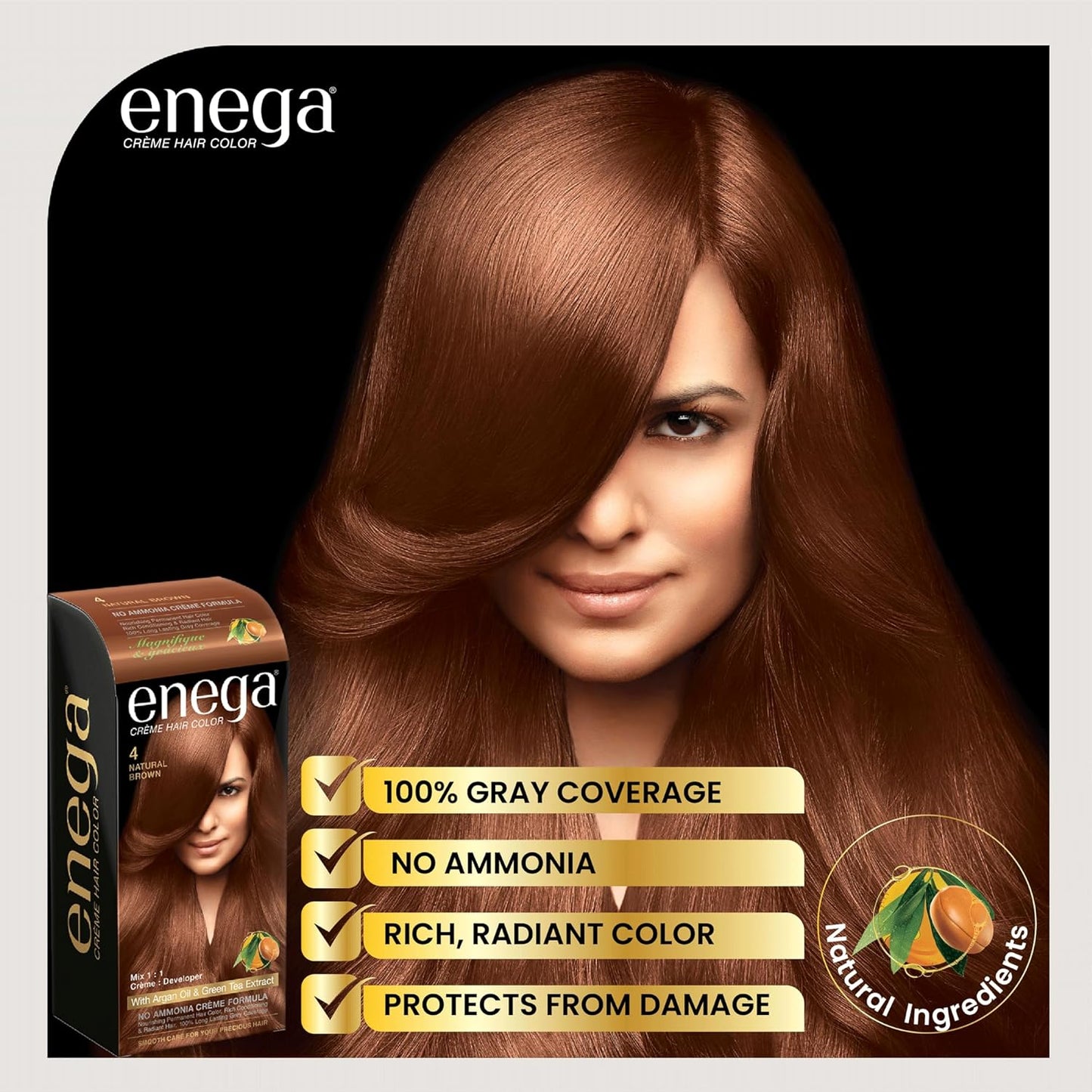Enega No Ammonia Grey Coverage Long Lasting Creme Hair Color with Argan Oil & Green Tea Extract - Pack of 1(150 ML) (Golden Blonde)